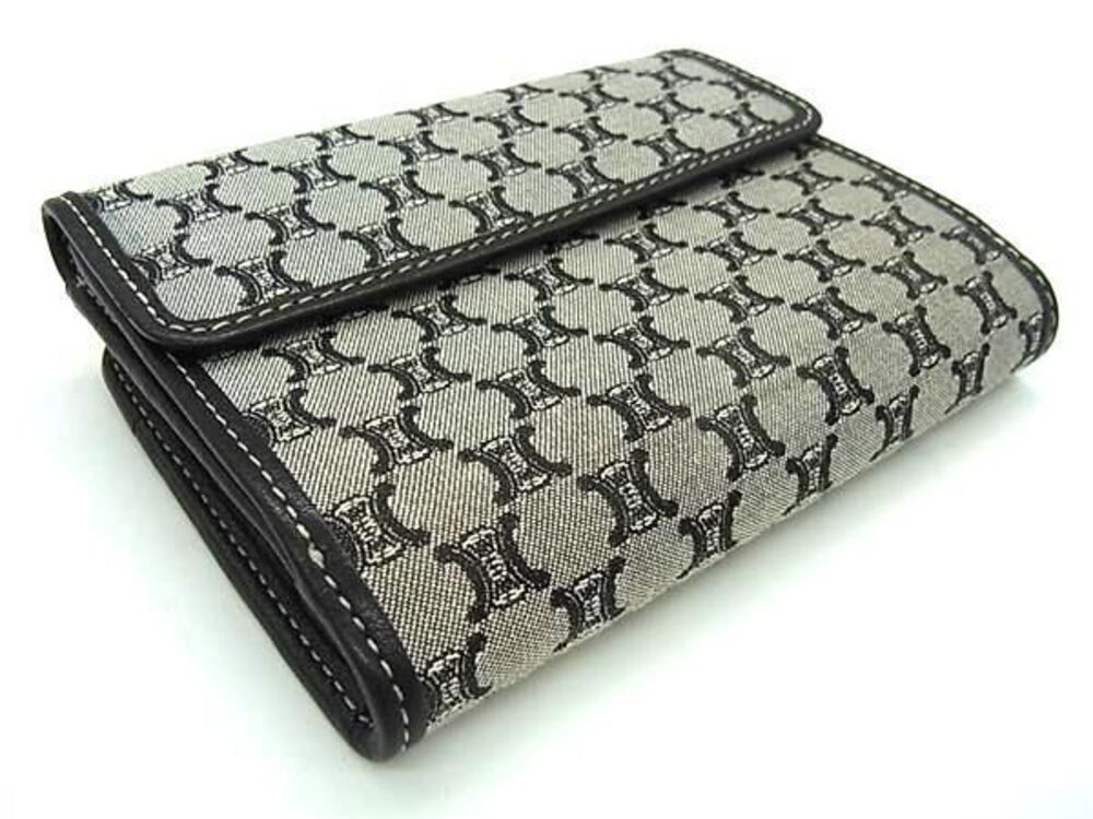 Celine Wallet Macadam Leather Bi Canvas Gray fold Gray